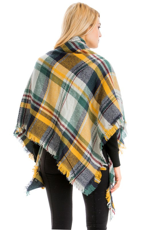 Scarf - Blanket Scarf - Oversized Square in Multi Color Plaids