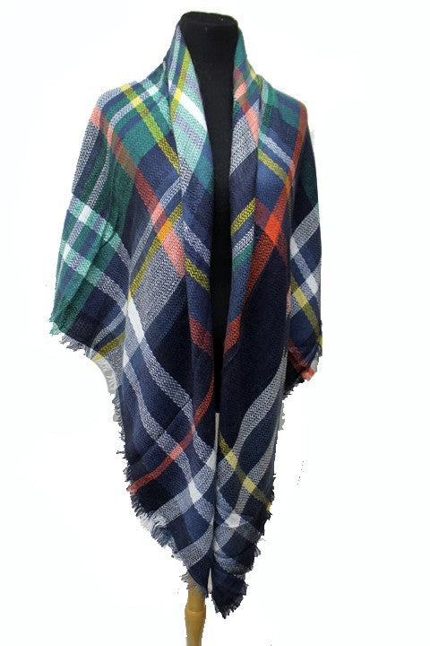 Scarf - Blanket Scarf - Oversized Square in Multi Color Plaids