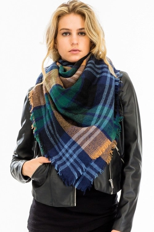 Scarf - Blanket Scarf - Oversized Square in Multi Color Plaids