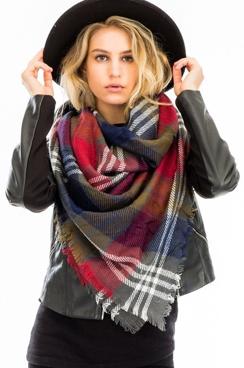 Scarf - Blanket Scarf - Oversized Square in Multi Color Plaids