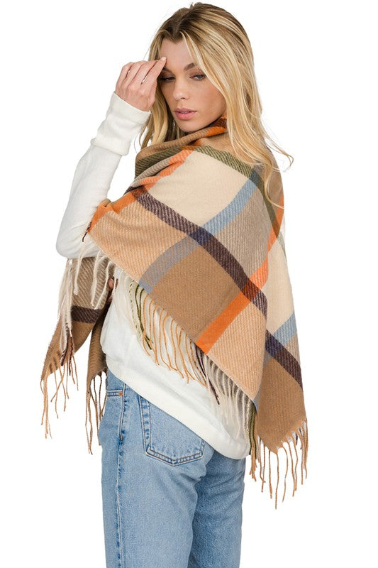 Scarf - Blanket Scarf - Oversized Square in Multi Color Plaids