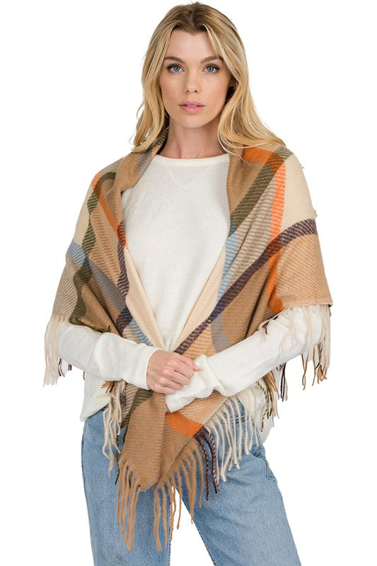Scarf - Blanket Scarf - Oversized Square in Multi Color Plaids