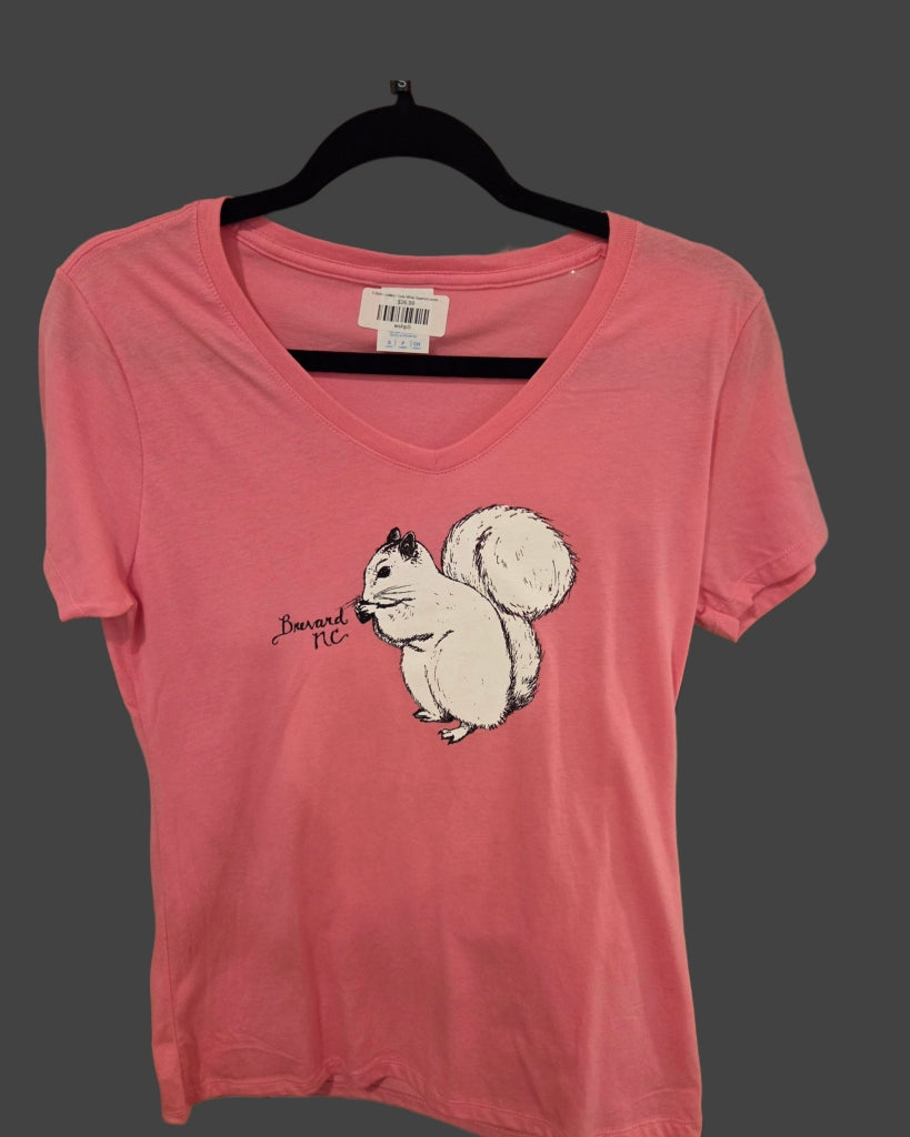 T-Shirt - Women's - Cute White Squirrel Center - Short Sleeve V-Neck in Assorted Bright Colors