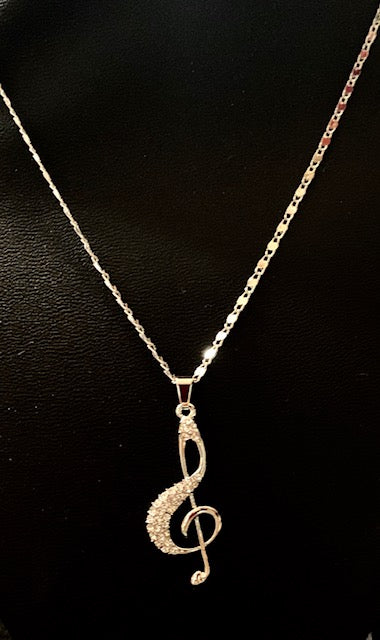 Jewelry - Treble Clef Rhinestone Pendant in Silver or Gold