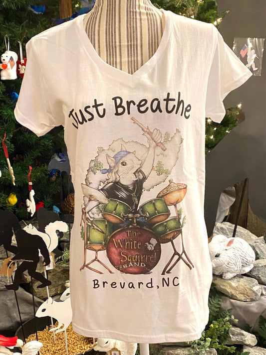 T-Shirt - Womens's - Just Breathe Drummer - Short Sleeve V-Neck
