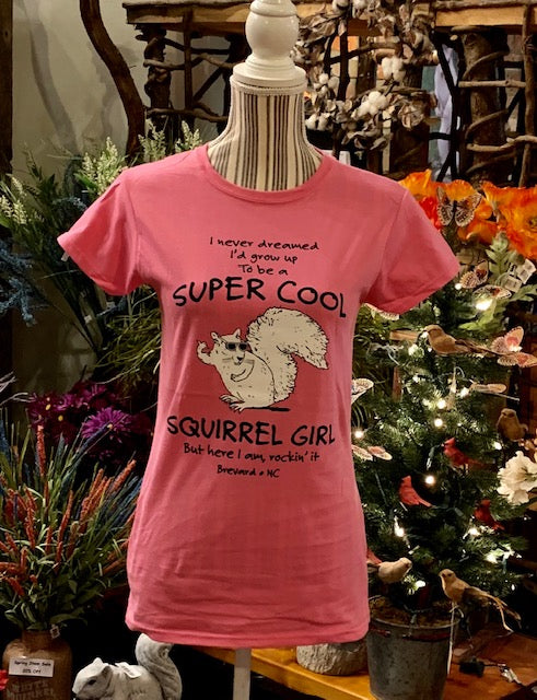 T-Shirt - Ladies - Super Cool Squirrel Girl - Short Sleeves Round Neck in Hot Pink