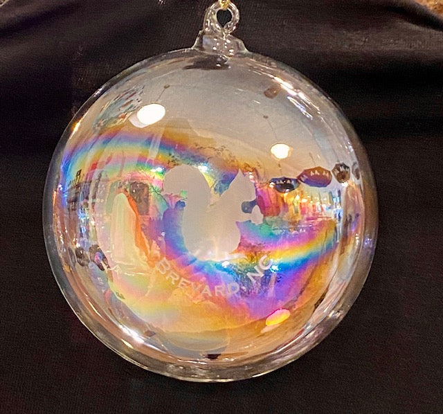 Ornament - Glass Crystal Etched White Squirrel Bulb