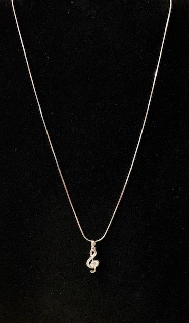 Jewelry - Treble Clef Pendant with Small Rhinestones & One Large Crystal