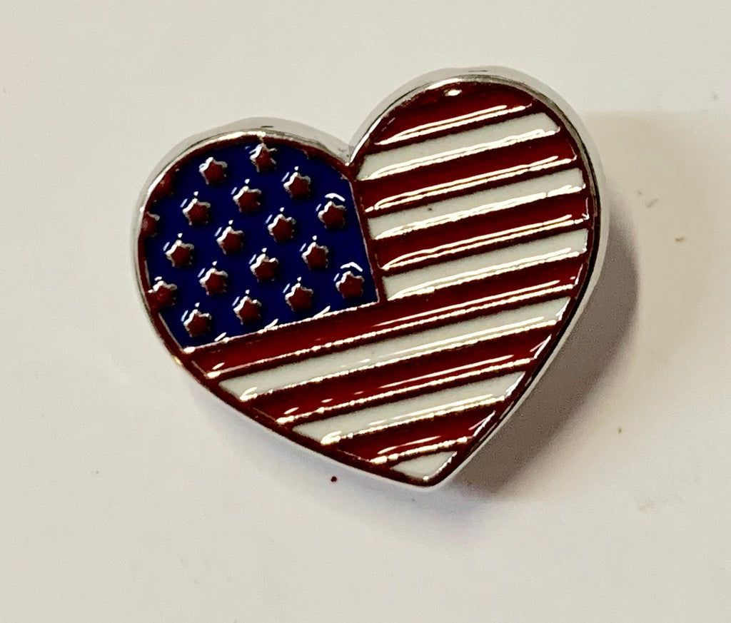 Hat/Lapel Pin - Painted Metal - Small Red, White & Blue American Flag Heart