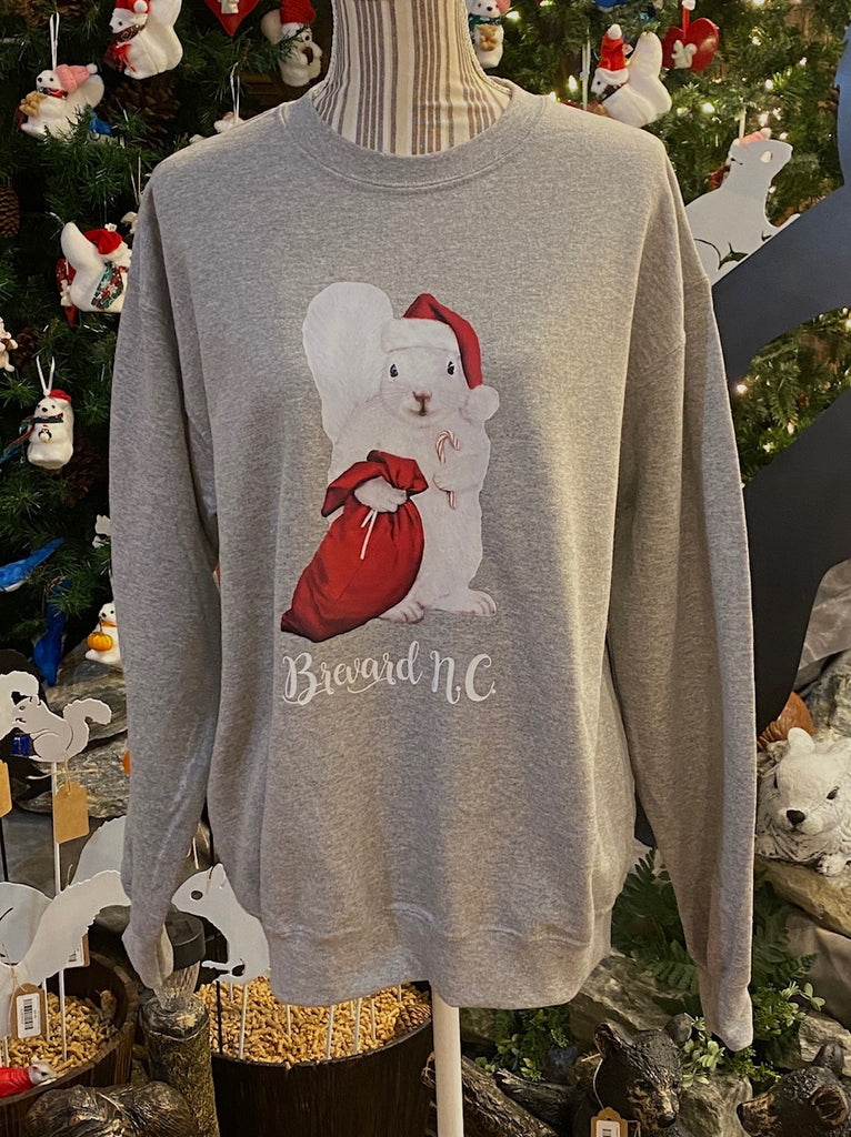 Christmas Sweatshirt - For Adults - Heathered Gray Unisex Sweatshirt with Santa White Squirrel