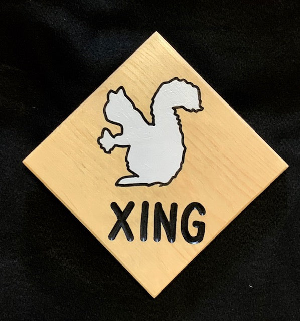 Squirrel Crossing Wood Plaque - Handcrafted & Painted by a Local Woodcarver