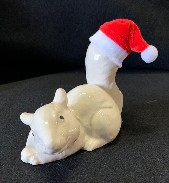 Figurine - Pottery - White Squirrel Crouching - Hand-Crafted by a Local Potter