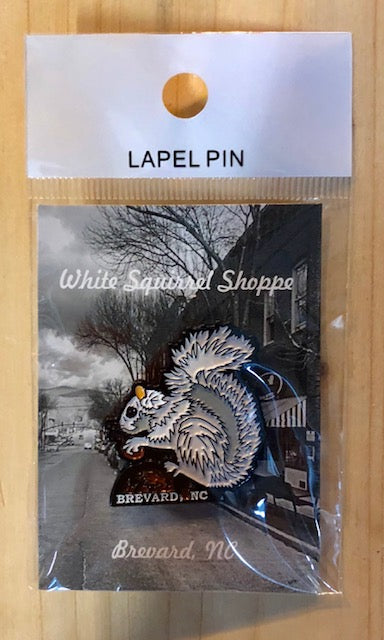 Hat Pin - White Squirrel on a Log with Brevard, NC imprint