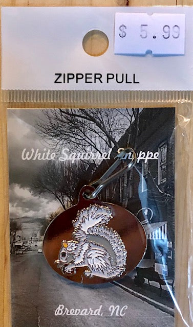 Zipper Pull - Metal - White Squirrel in Oval