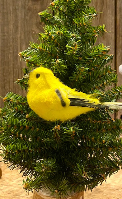 Birds - Goldfinches - Cotton with Real Feathers - with Alligator Clip-On