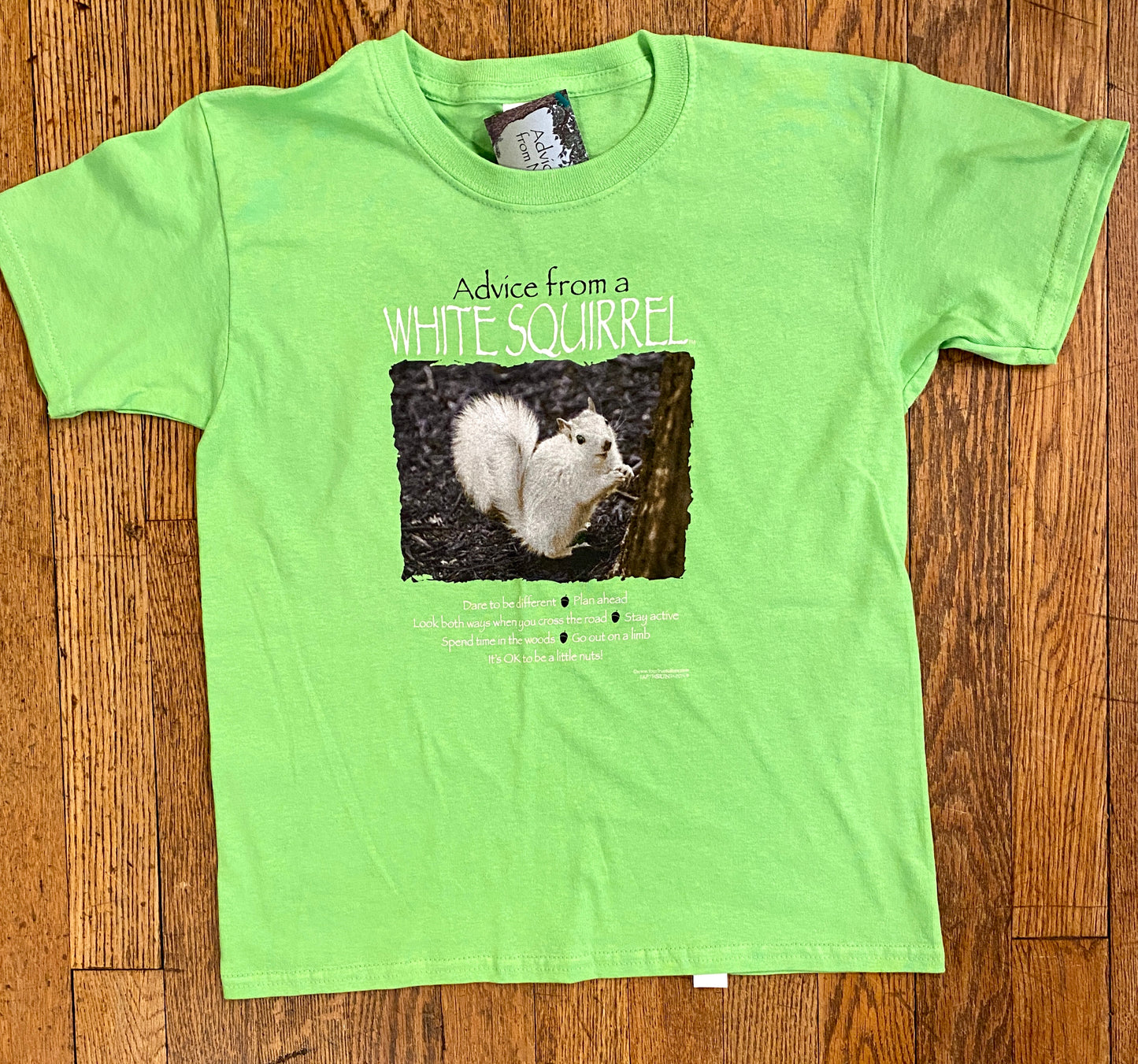 T-Shirt - Kids - Youth - Advice from a White Squirrel - Short Sleeve Crew Neck in Lime Green