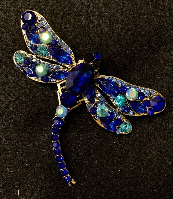 Jewelry Brooch Lapel Pin Colorful Crystal Dragonfly in Blue