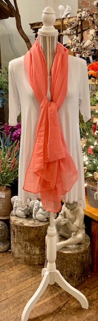 Soft gauze long scarf in solid color - lightweight summer wrap 66 x 30 inches in coral