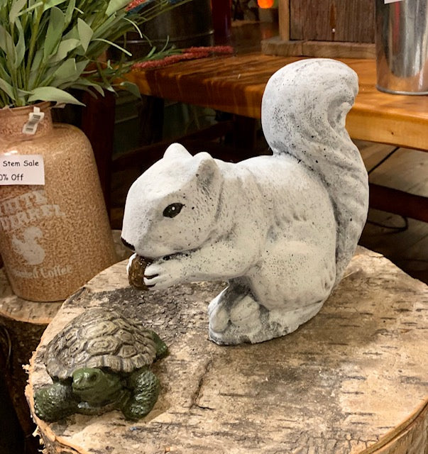 Concrete Garden Statuary - White Squirrel - Medium Size - White Finish