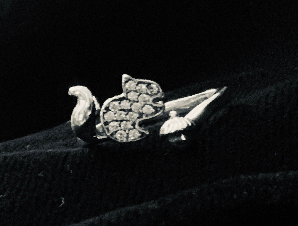 Jewelry - Rhinestone-Studded Sterling Silver Squirrel & Acorn Ring