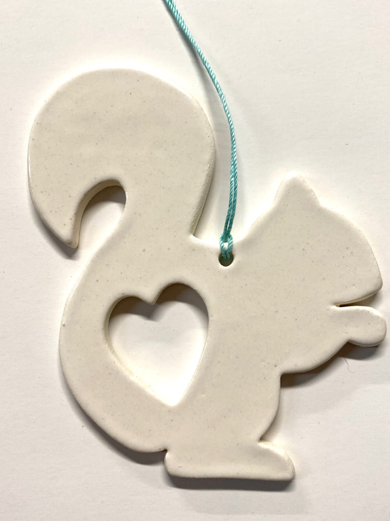 Ornament - White Squirrel Clay Ornament with Heart Cut-Out