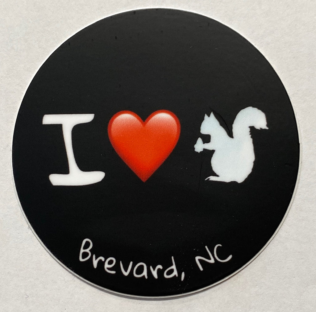 Decal - 3" Round Vinyl Waterproof White Squirrel Decal - "I Love the White Squirrel.....Brevard, NC"