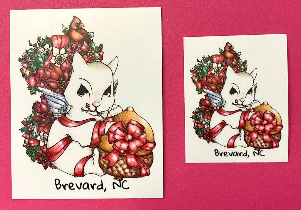 Decal/Sticker - White Squirrel with Winter Flower Tail - 2 Sizes