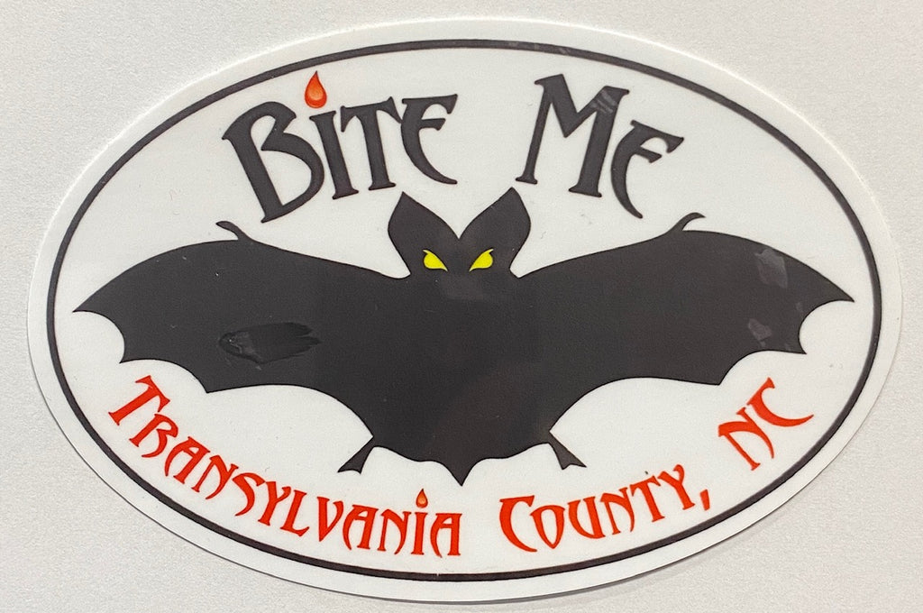 Decal/Sticker - Vinyl - White "Just Bite Me.....Transylvania County, NC" - Transylvania Bat