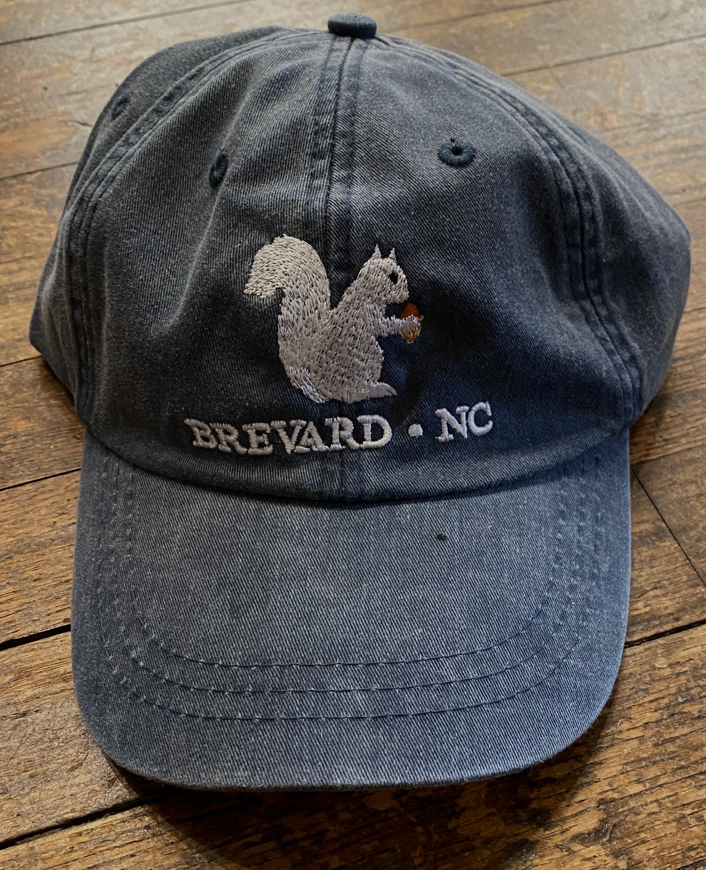 White Squirrel embroidered baseball cap from Brevard NC in midnight blue color