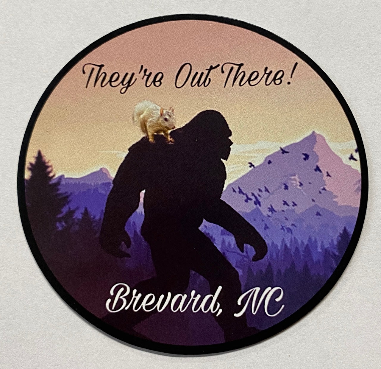 Magnet - Vinyl - Sasquatch with White Squirrel on His Shoulder - 3" Round