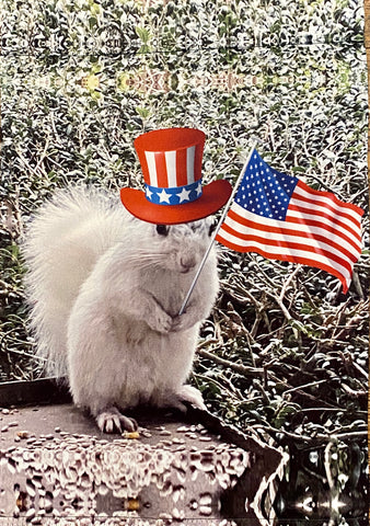 Garden Flag - White Squirrel with Uncle Sam Hat & American Flag