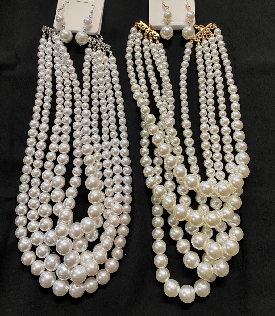 Jewelry - Pearl 5-Strand Necklace & Earring Set