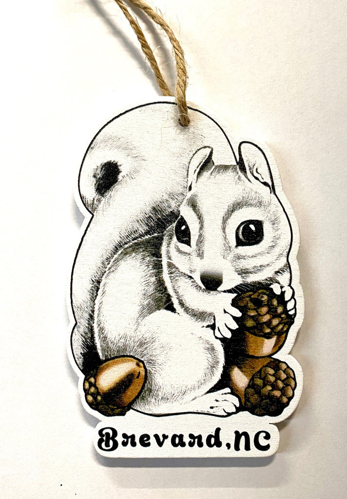 Ornament - Laser Cut Wood - White Squirrel with Acorns
