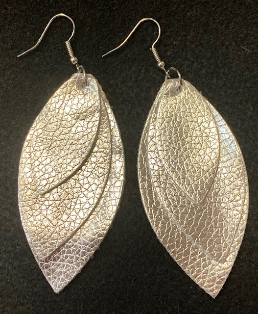 Jewelry Earrings Leather Silver 3 Layer Leaves