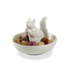 Home Accessories- White Squirrel Ceramic Nut Bowl