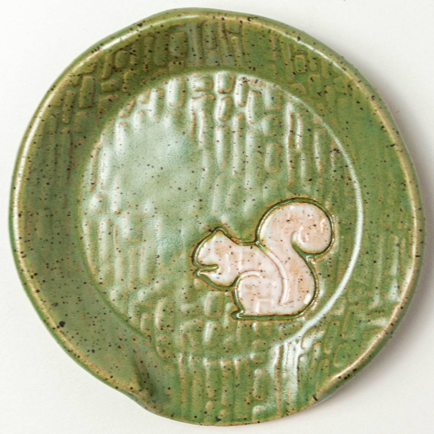 White Squirrel Handmade Ceramic Green Spoon Rest