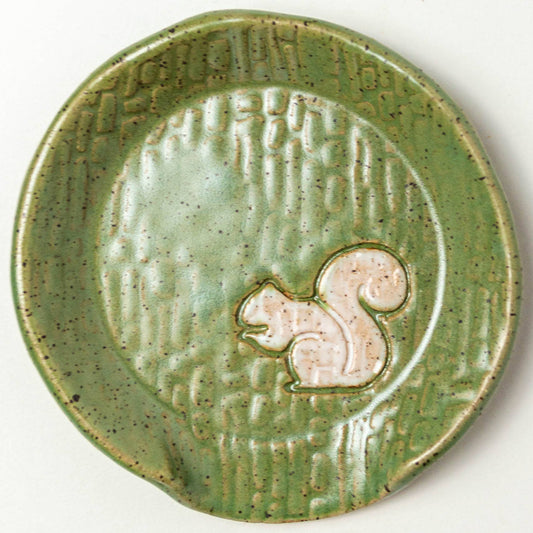 White Squirrel Handmade Ceramic Green Spoon Rest