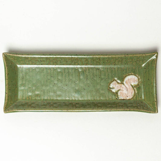 Pottery - White Squirrel Handmade Ceramic Green Butter Dish