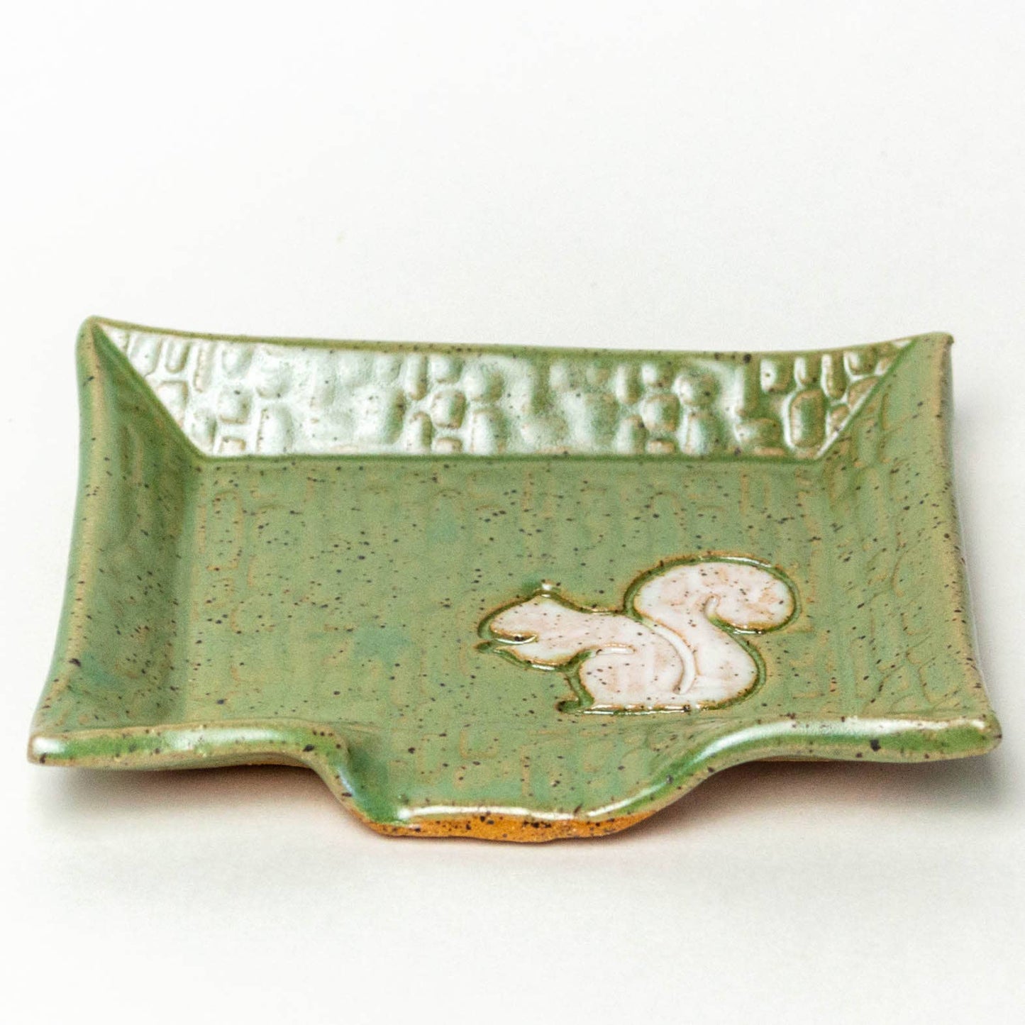 Pottery White Squirrel Handmade Ceramic Green Soap Dish
