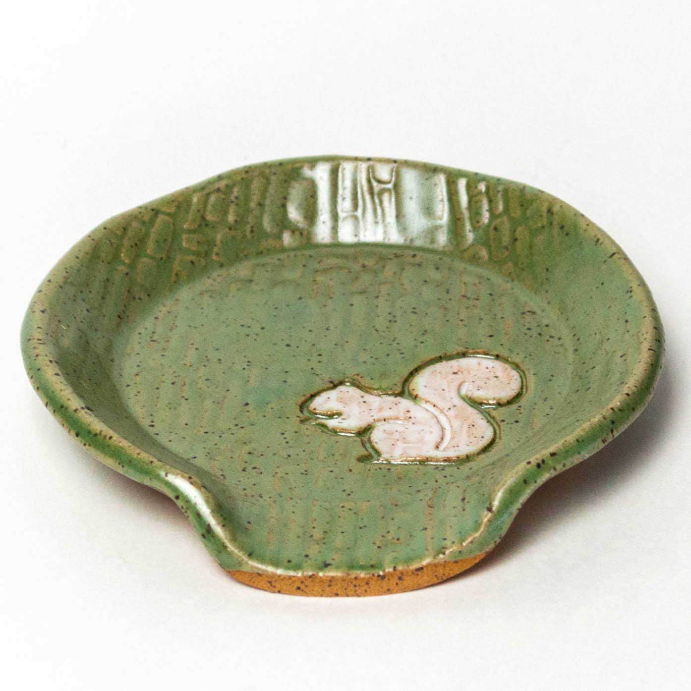 White Squirrel Handmade Ceramic Green Spoon Rest