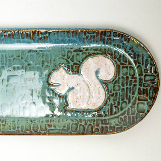 Pottery - White Squirrel Handmade Ceramic Blue Platter