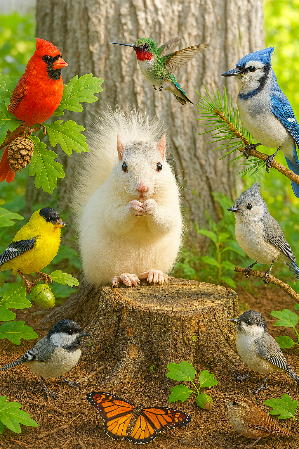 Puzzle - For Adults - White Squirrel and Backyard Birds - 18" x 18" - 500 Pieces