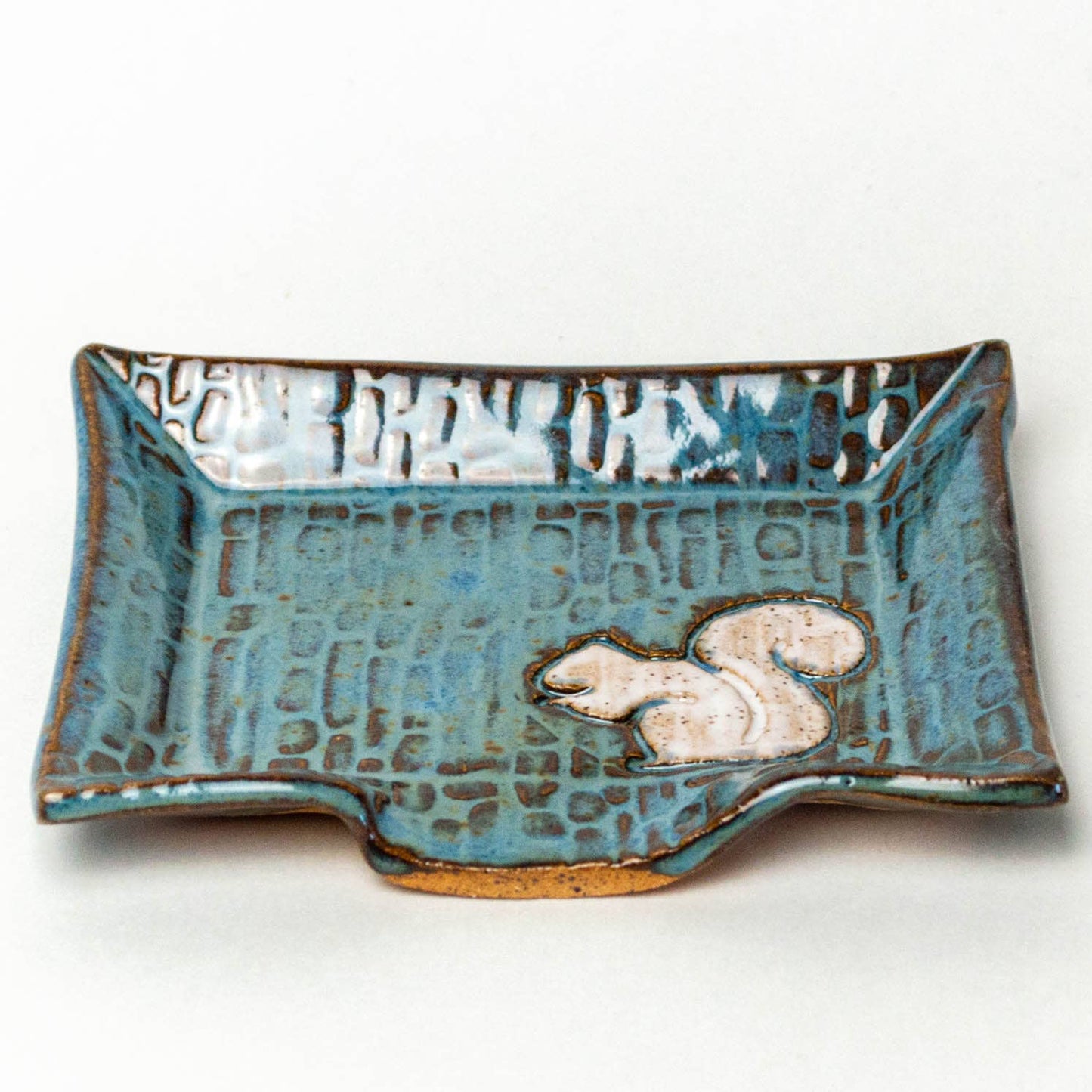 Pottery - White Squirrel Handmade Ceramic Blue Soap Dish