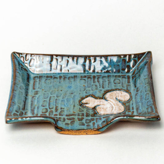 Pottery - White Squirrel Handmade Ceramic Blue Soap Dish
