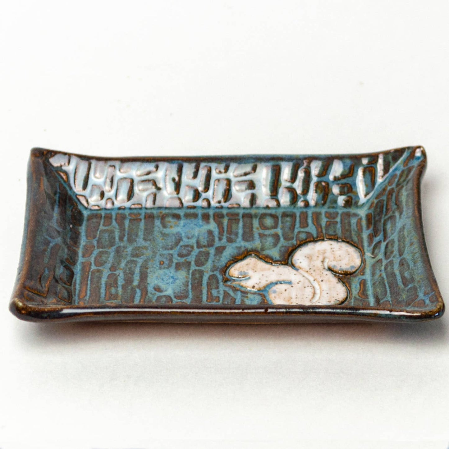 Pottery - White Squirrel Handmade Ceramic Blue Trinket Dish