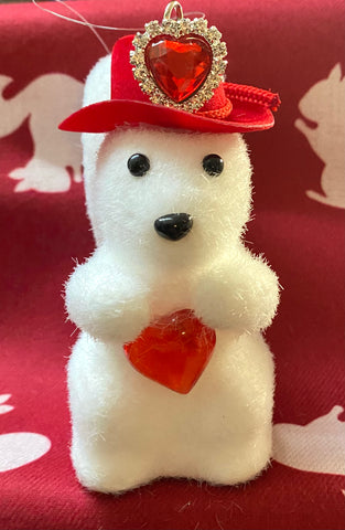 Ornament - Fuzzy White Squirrel Valentine