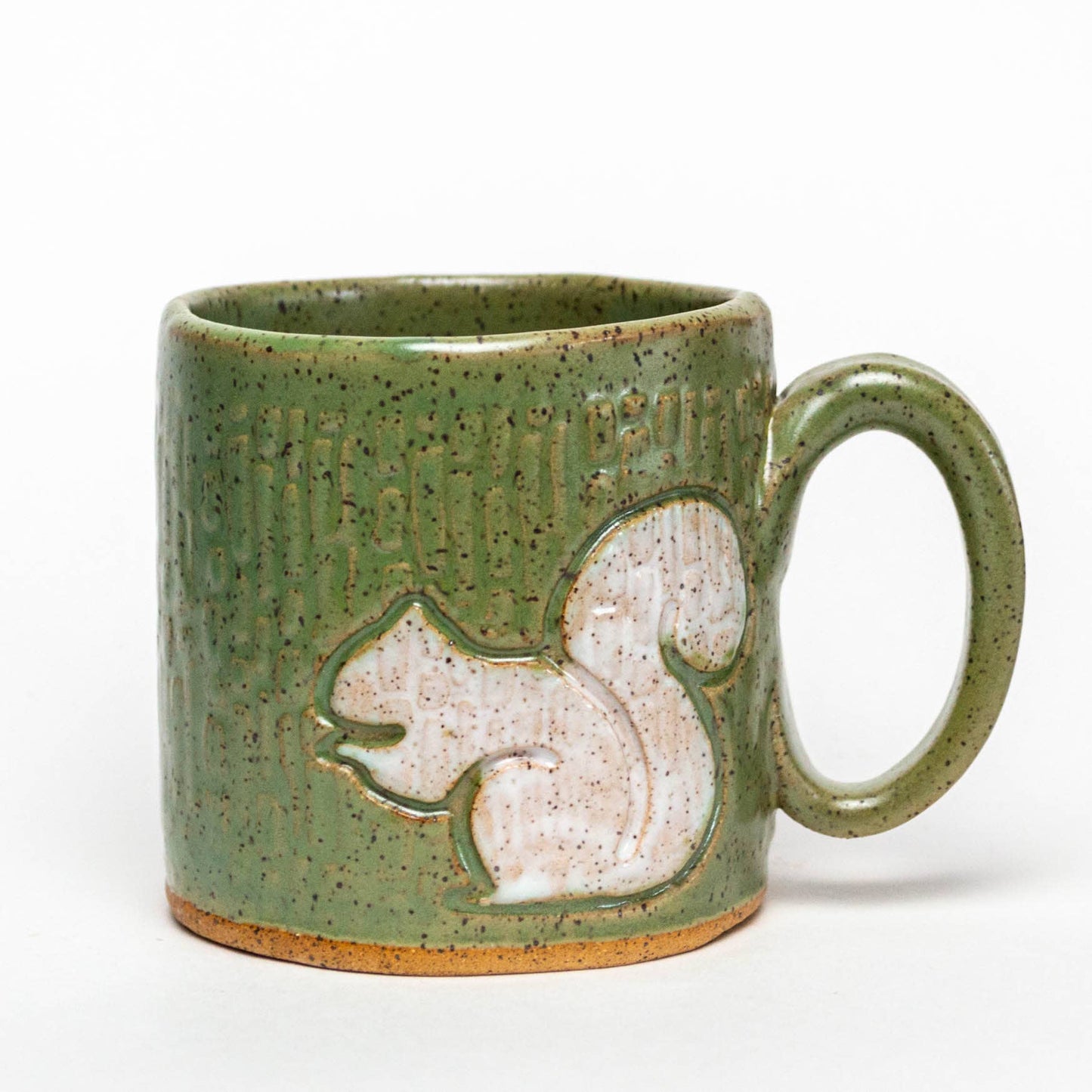 Pottery - White Squirrel Handmade in Ohio Ceramic 10oz Green Mug
