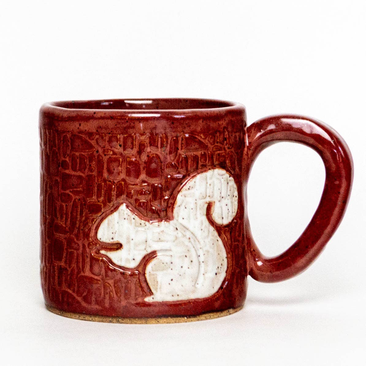 White Squirrel Design Handmade Ceramic 10oz Red Mug