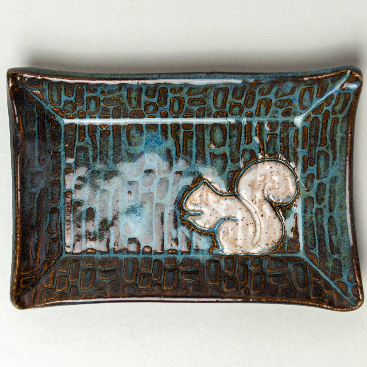 Pottery - White Squirrel Handmade Ceramic Blue Trinket Dish