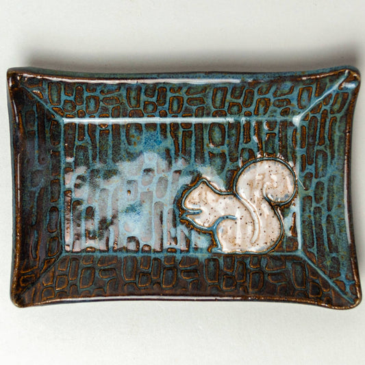 Pottery - White Squirrel Handmade Ceramic Blue Trinket Dish